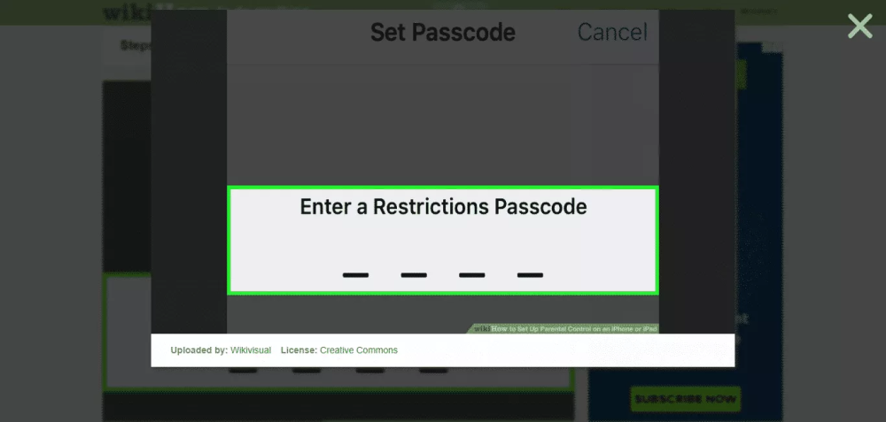 Entering Restrictions passcode on iPhone